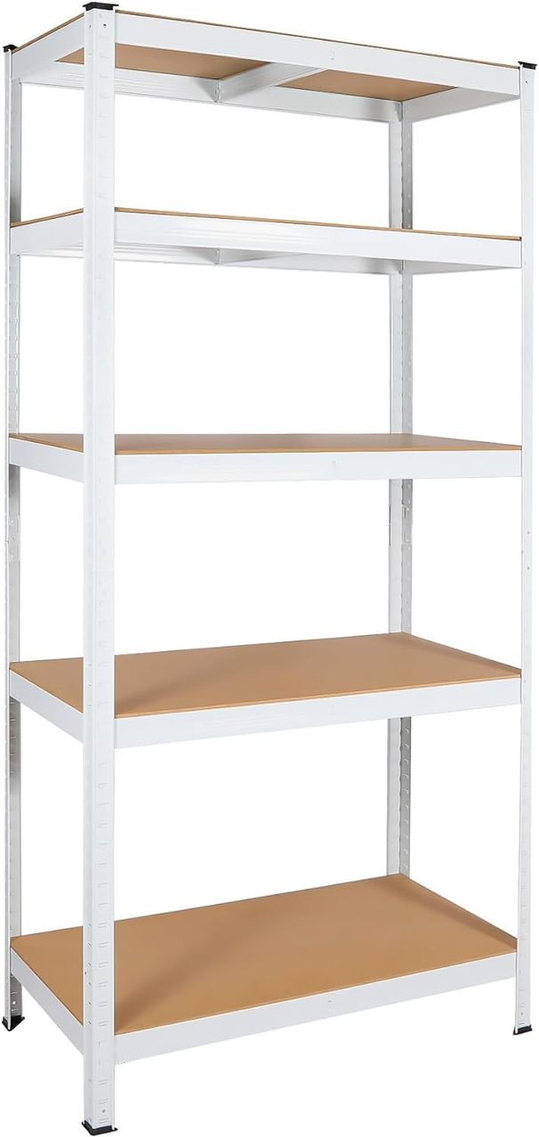 5 Tier Laminated White Metal Shelving Unit Adjustable Garage Storage Utility Rack Heavy Duty Shelves Organization Multipurpose Shelf Warehouse Basement Pantry 29" W X 12" D X 59" H 1Pack_maomaolike.com
