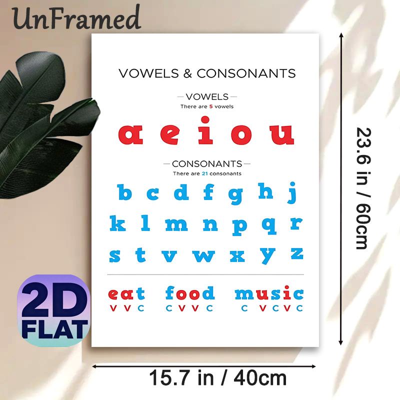 Vowels & Consonants Painting Poster, Clear Red & Blue Typographic Poster, Useful For Learning English Letter Classification And Pronunciation, Ideal_maomaolike.com
