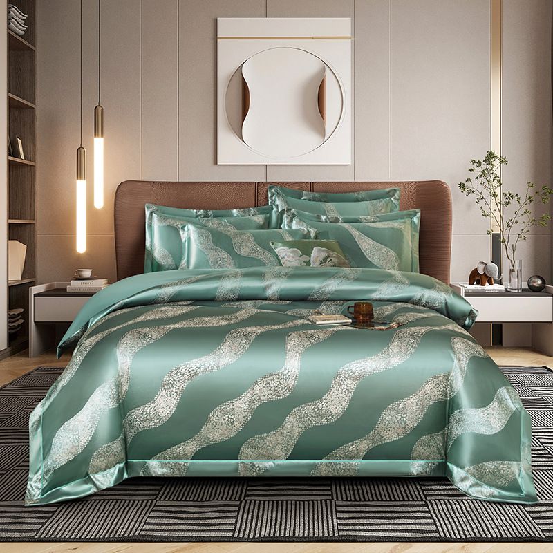 2026 Spring New European Style Yarn-Dyed Satin Jacquard Four-Piece Multi-Piece Wedding Set Double Bedding_maomaolike.com