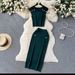 Women's Clothing sleeveless tops all match high waist skirt temperament lady style two piece suit_maomaolike.com