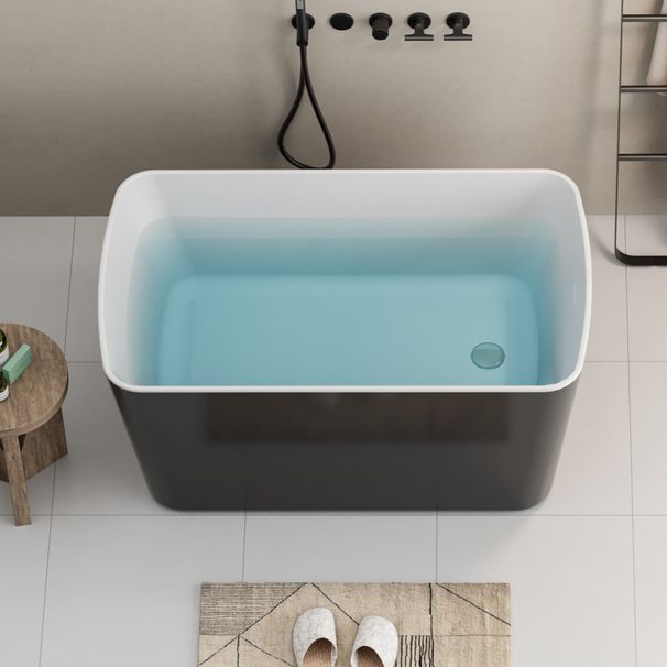 49'' Acrylic Freestanding Soaking Bathtub, Square-shape Japanese Soaking Hot Tub With Chrome Overflow And Drain, Glossy Black 26A01-49B_maomaolike.com