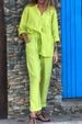 Women's 2-piece Oversized Cotton And Linen Shirt Set, High Waisted Loose Pants Set_maomaolike.com