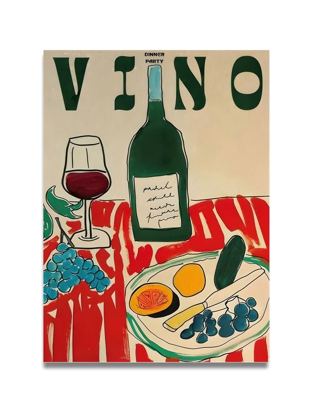 A Triptych Of Decorative Art With A Pop Aesthetic, Vintage Dining Aesthetics, Chilli Peppers, Red Wine, Grapes And Cuisine._maomaolike.com