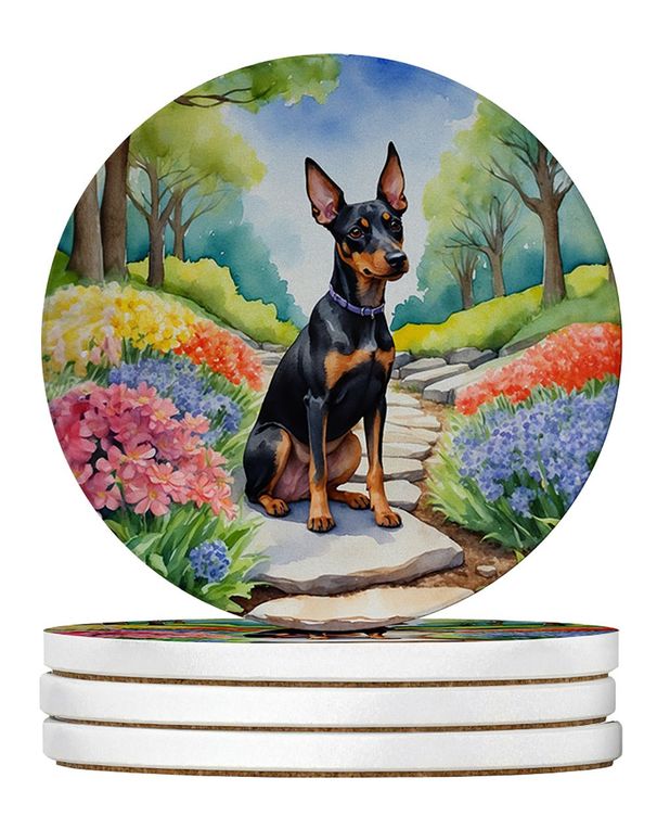 Terrier Spring Path Large Sandstone Coasters Pack Of 4 Absorbent Round Coasters Decor Gifts For Men Or Women, 4 In, Multicolor_maomaolike.com