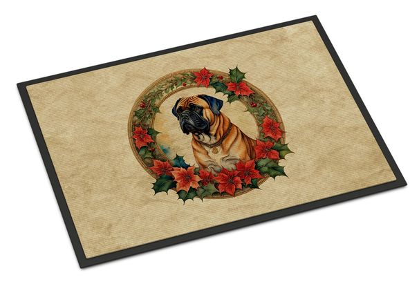Bullmastiff Christmas Flowers Doormat Front Door Mat Indoor Outdoor Rugs For Entryway, Non Slip Washable Low Pile, 24H X 36W_maomaolike.com