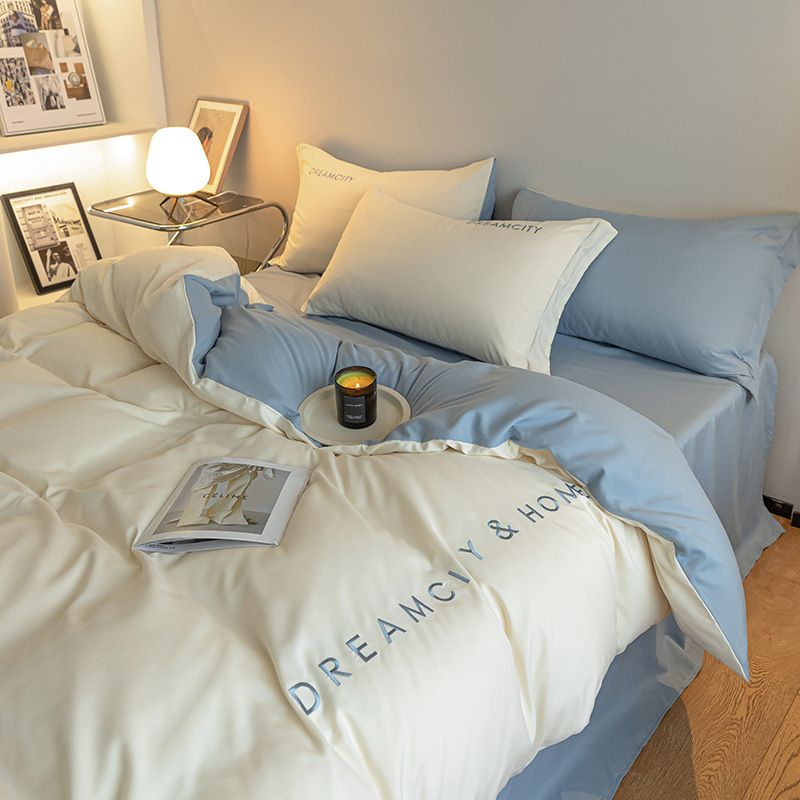 Solid Color Washed Brushed Four-Piece Simple Fashion Skin-Friendly Cotton Single And Double Dormitory Bedding Set Wholesale_maomaolike.com