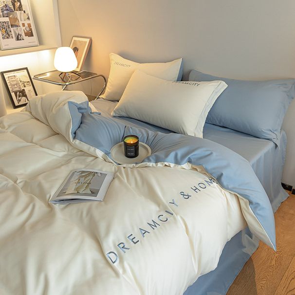 Solid Color Washed Brushed Four-Piece Simple Fashion Skin-Friendly Cotton Single And Double Dormitory Bedding Set Wholesale_maomaolike.com
