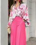 Women's New Fashion Suit Large Size Women's Lapel Shirt Printed High Waist Wide Leg Pants Two-piece Set_maomaolike.com