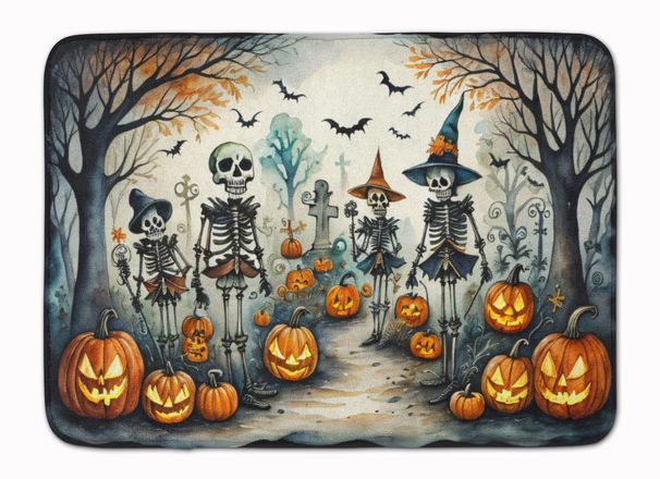 Calacas Skeletons Spooky Halloween Memory Foam Kitchen Mat Machine Washable Anti-Fatigue Mat Cushion Comfort Bath Mat Or Kitchen Rug_maomaolike.com