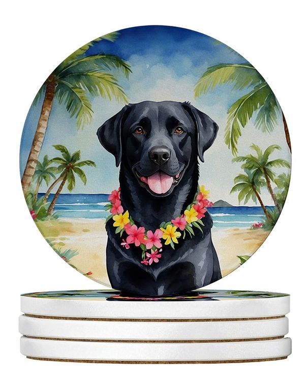Black Labrador Retriever Luau Large Sandstone Coasters Pack Of 4 Absorbent Round Coasters Decor Gifts For Men Or Women, 4 In, Multicolor_maomaolike.com