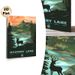 Mystery Lake Outdoor Landscape Painting Poster, Vibrant Retro-style Scenic Lake & Mountain With Deer Silhouette Poster, Rustic Natural Touch Ideal For_maomaolike.com