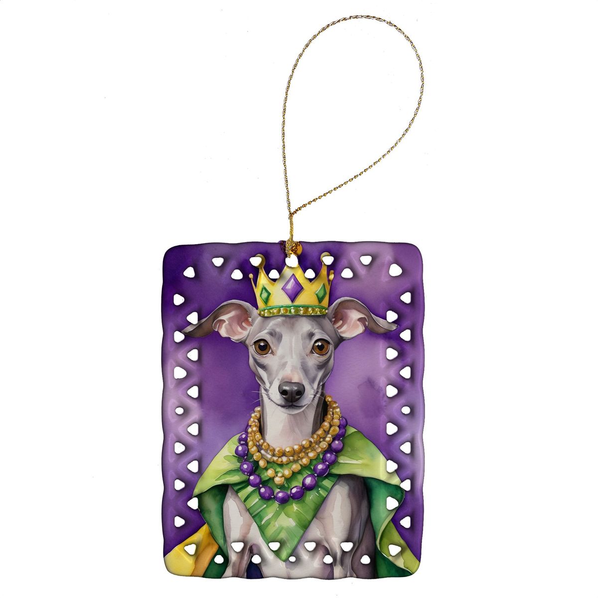 Italian Greyhound King Of Mardi Gras Porcelain Ornament Christmas Tree Hanging Decorations For Home Christmas Holiday, Rectangle, Gift, Multicolor_maomaolike.com