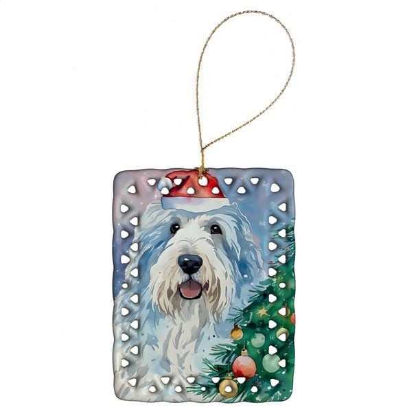 Old English Sheepdog Christmas Porcelain Ornament Christmas Tree Hanging Decorations For Home Christmas Holiday, Rectangle, Gift, Multicolor_maomaolike.com