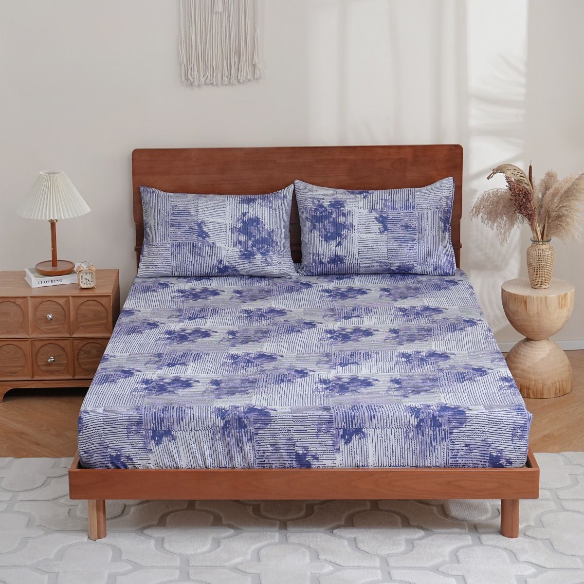 Blue Ink Art Cover Polyester Skin Friendly Bed Mattress Protector Fitted Sheet_maomaolike.com