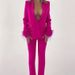 Women's clothing feather casual long-sleeved lapel suit jacket + casual slim-fit long trousers 2-piece set_maomaolike.com