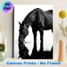 Black Horse Drinking Painting Poster, Monochrome Realistic Horse & Water Reflection Poster, Tranquil Elegant Wall Art, Suitable For Living Room_maomaolike.com