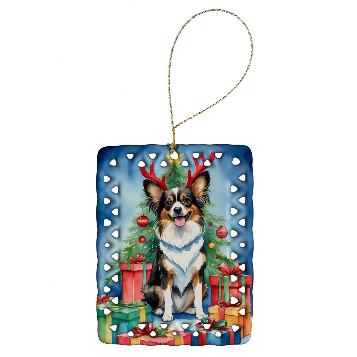 Papillon Christmas Reindeer Porcelain Ornament Christmas Tree Hanging Decorations For Home Christmas Holiday, Rectangle, Gift, Multicolor_maomaolike.com