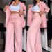 Women's Clothing Elegant Solid Color Split Sleeve Lapel Suit Pocket Straight Pants Suit_maomaolike.com