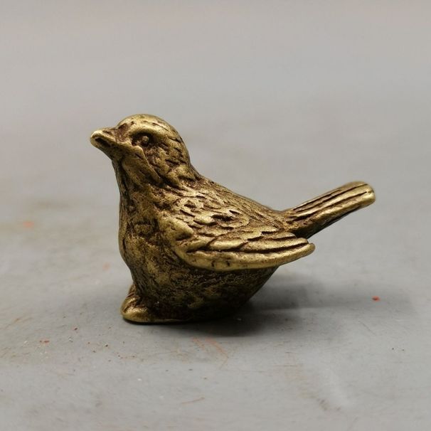 Miniature Sparrow Pet Decoration Antique Small Solid Brass Bird Micro Carving Tea Art Desktop Ornament_maomaolike.com