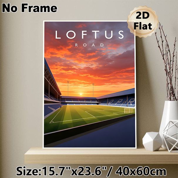 Loftus Road Football Stadium Painting Poster, Vibrant Sunset Stylized Stadium Scene Poster, Eye-catching Sports-themed Decor Ideal For Home, Game Room_maomaolike.com