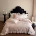 1 Jacquard Striped French Korean Style Fresh 100% Long-staple Cotton Four-piece Bedding Set With Lace Trim_maomaolike.com