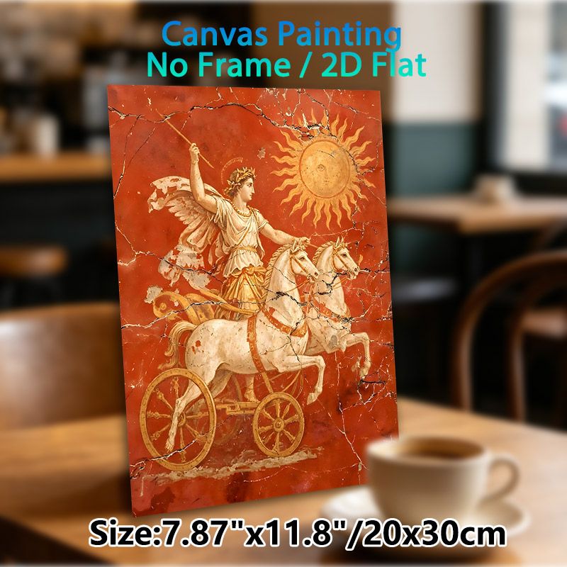 Roman Sun God Chariot Painting Poster, Vintage Cracked Mural-style Red-toned Ancient Art Poster, Timeless Historical Classical Decor Ideal For Home_maomaolike.com