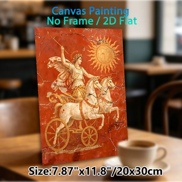 Roman Sun God Chariot Painting Poster, Vintage Cracked Mural-style Red-toned Ancient Art Poster, Timeless Historical Classical Decor Ideal For Home_maomaolike.com