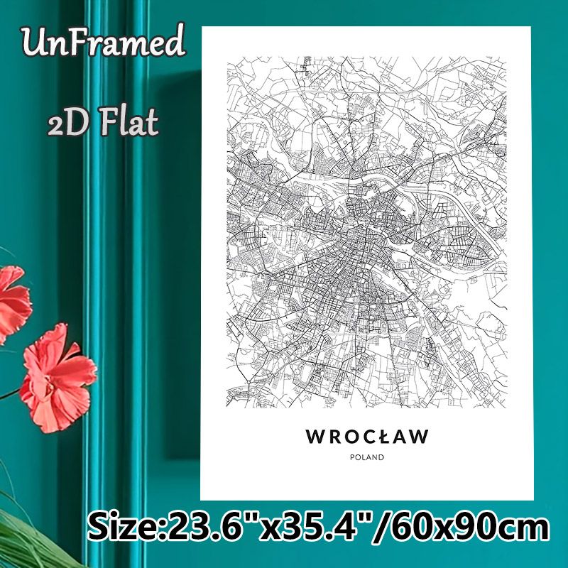 Wroclaw Poland City Map Painting Poster, Minimalist Black & White Line Art Poster, Clear Urban Layout Display, Ideal For Home Office And Living Room_maomaolike.com