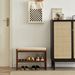 (Walnut Color) Solid Wood Shoe Bench, Beech Wood Storage Rack Organizer With High Rebound Sponge Cushion_maomaolike.com