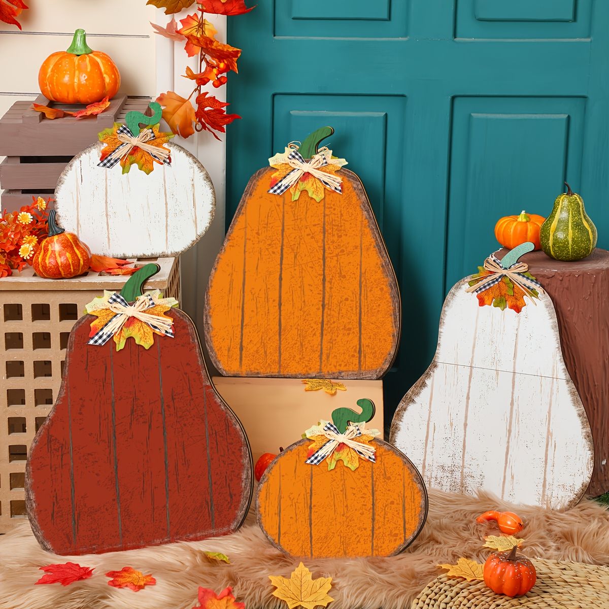 5 Large Farmhouse Thanksgiving Autumn Decorations, Wooden Autumn Signs - Country Farmhouse Style, Thanksgiving Pumpkin Harvest Theme, Standing Decorations, Thanksgiving Home Decor, Autumn Holiday Arra_maomaolike.com