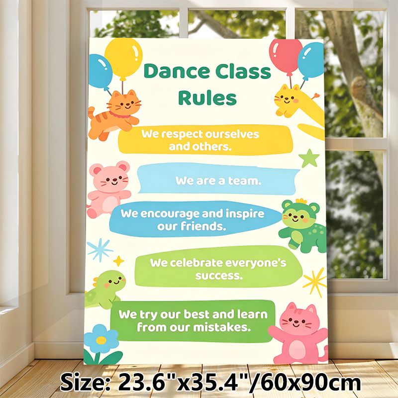 Dance Class Rules Painting Poster, Colorful Cute Cartoon Poster, Adorable Animal-themed Design With Clear Class Guidelines, Suitable For Dance Studios_maomaolike.com
