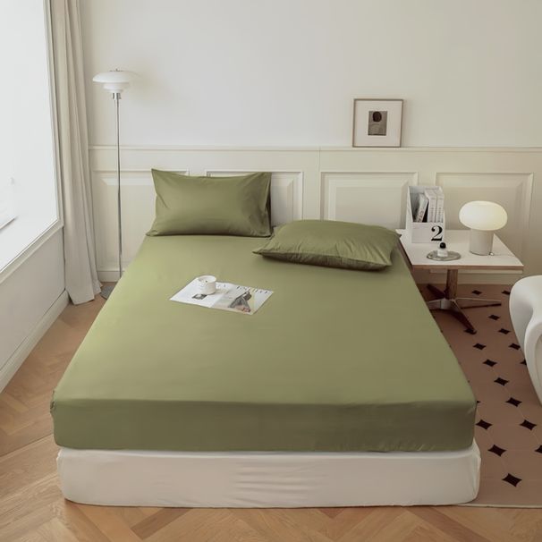 Solid Color Brushed Fitted Sheet Dust Proof Skin Friendly Bed Fitted Sheet Mattress Protector Fitted Sheet - 1PC_maomaolike.com