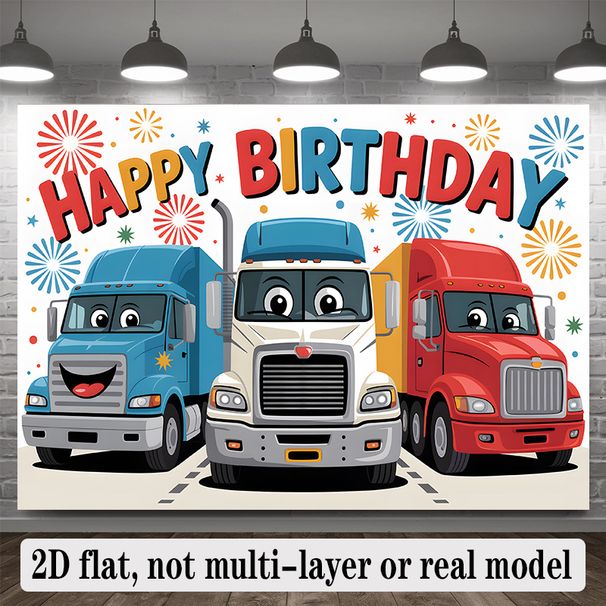 Truck Birthday Party Banner - 2D Flat Polyester Backdrop, Wall Hanging Photo Props, Truck Themed Party Decor_maomaolike.com