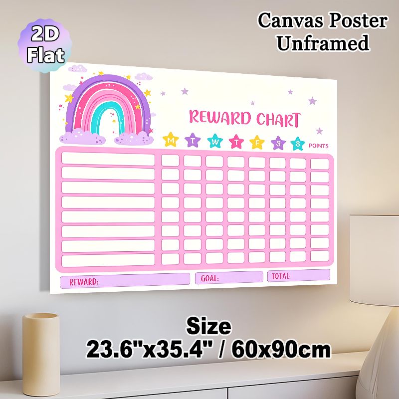 Rainbow Themed Reward Chart Painting Poster, Pastel-colored Cute Cartoon Rainbow Scene Poster, Practical Tool To Track Daily Progress And Rewards_maomaolike.com