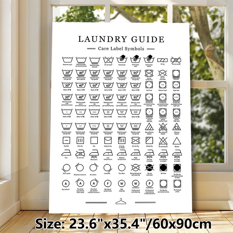 Laundry Guide Care Label Symbols Painting Poster, Minimalist Black-and-white Instructional Poster, Practical Laundry Care Reference Ideal For Laundry_maomaolike.com