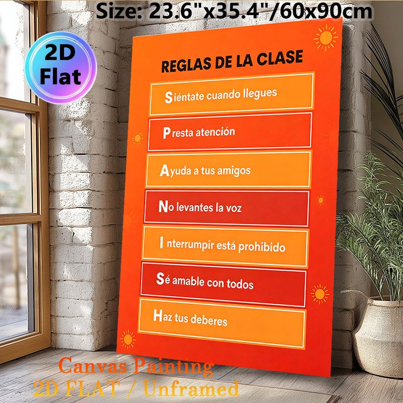 Spanish Classroom Rules Painting Poster, Vibrant Orange-toned Structured Text Poster, Clearly Outlines Classroom Conduct Guidelines To Maintain_maomaolike.com