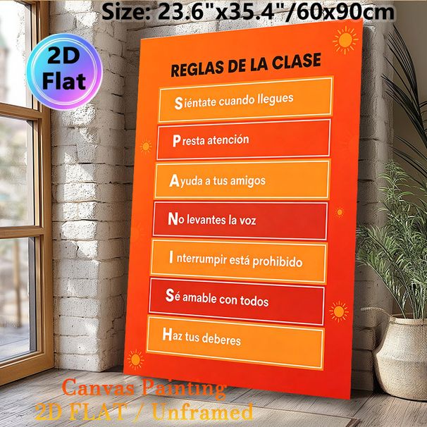 Spanish Classroom Rules Painting Poster, Vibrant Orange-toned Structured Text Poster, Clearly Outlines Classroom Conduct Guidelines To Maintain_maomaolike.com
