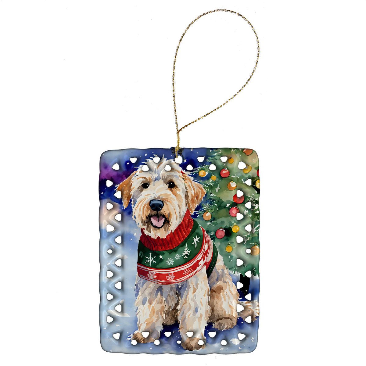 Wheaten Terrier Christmas Porcelain Ornament Christmas Tree Hanging Decorations For Home Christmas Holiday, Rectangle, Gift, Multicolor_maomaolike.com