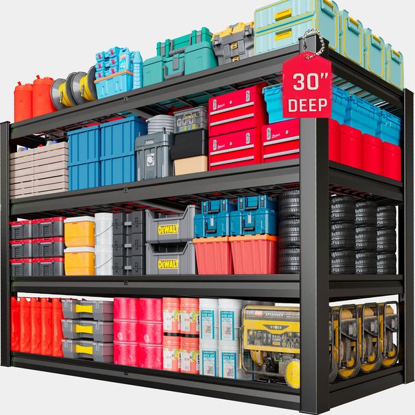 30"D Storage Shelving Unit, 4-Tier Heavy Duty Garage Shelving, Black, 68"W X 30"D X 68" H_maomaolike.com