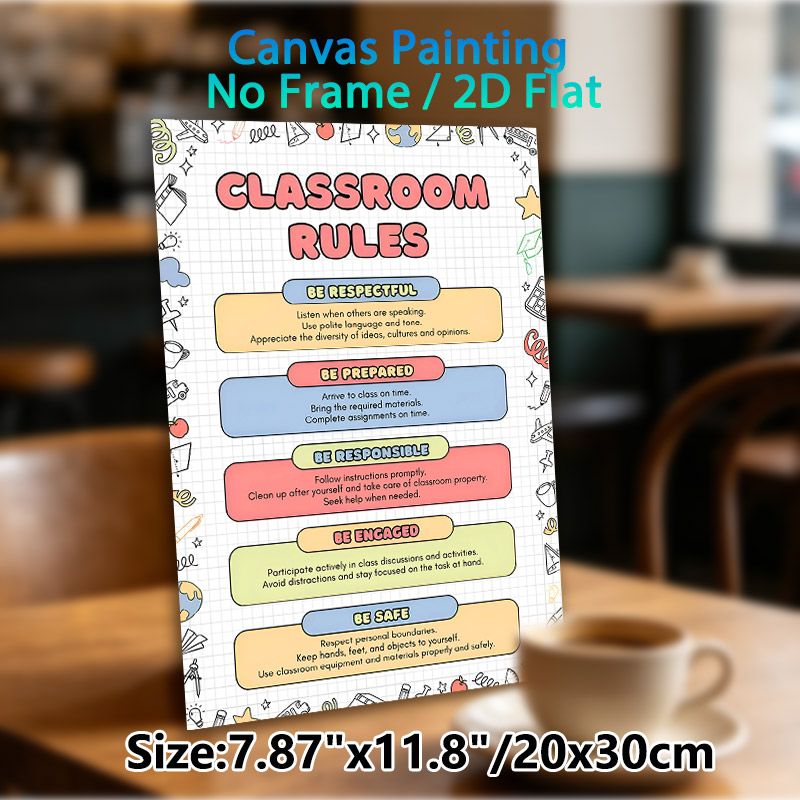 Classroom Rules Painting Poster, Vibrant Doodle-style Poster, Clear Classroom Conduct Guidelines To Foster Orderly Learning Atmosphere, Suitable For_maomaolike.com