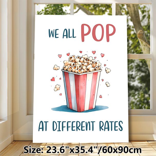 Popcorn Motivational Painting Poster, Watercolor Cute Striped Popcorn Bucket With Hearts Poster, Warm Encouraging Quote Decor For Home Theater, Living_maomaolike.com