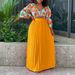 Women's Clothing women's summer new fashion V neck printed top pleated long skirt two piece suit_maomaolike.com