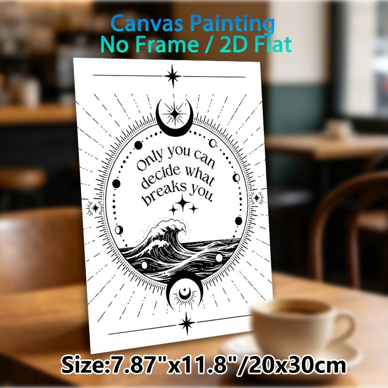 Celestial Ocean Inspirational Quote Painting Poster, Minimalist Monochrome Line Art Poster, Motivational Message With Ocean Wave And Celestial Motifs_maomaolike.com