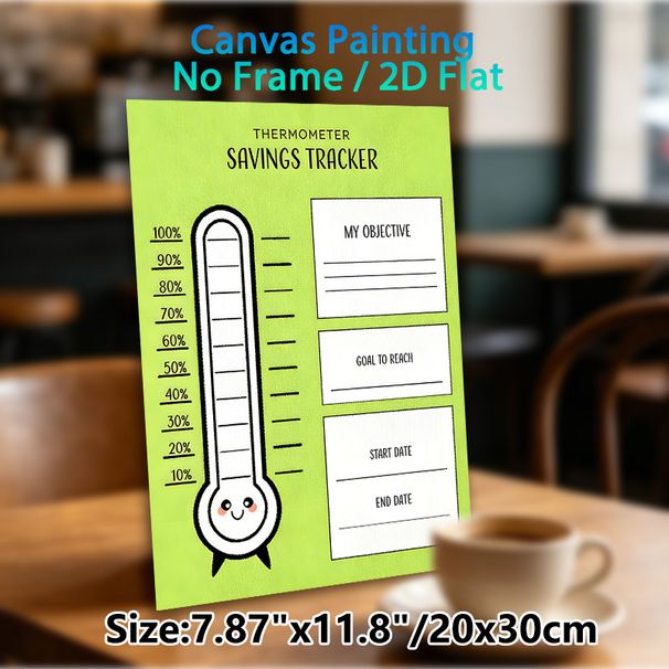 Thermometer Savings Tracker Painting Poster, Light Green Cute Cartoon-style Poster, Practical Tool To Track Savings Progress, Ideal For Home Office_maomaolike.com