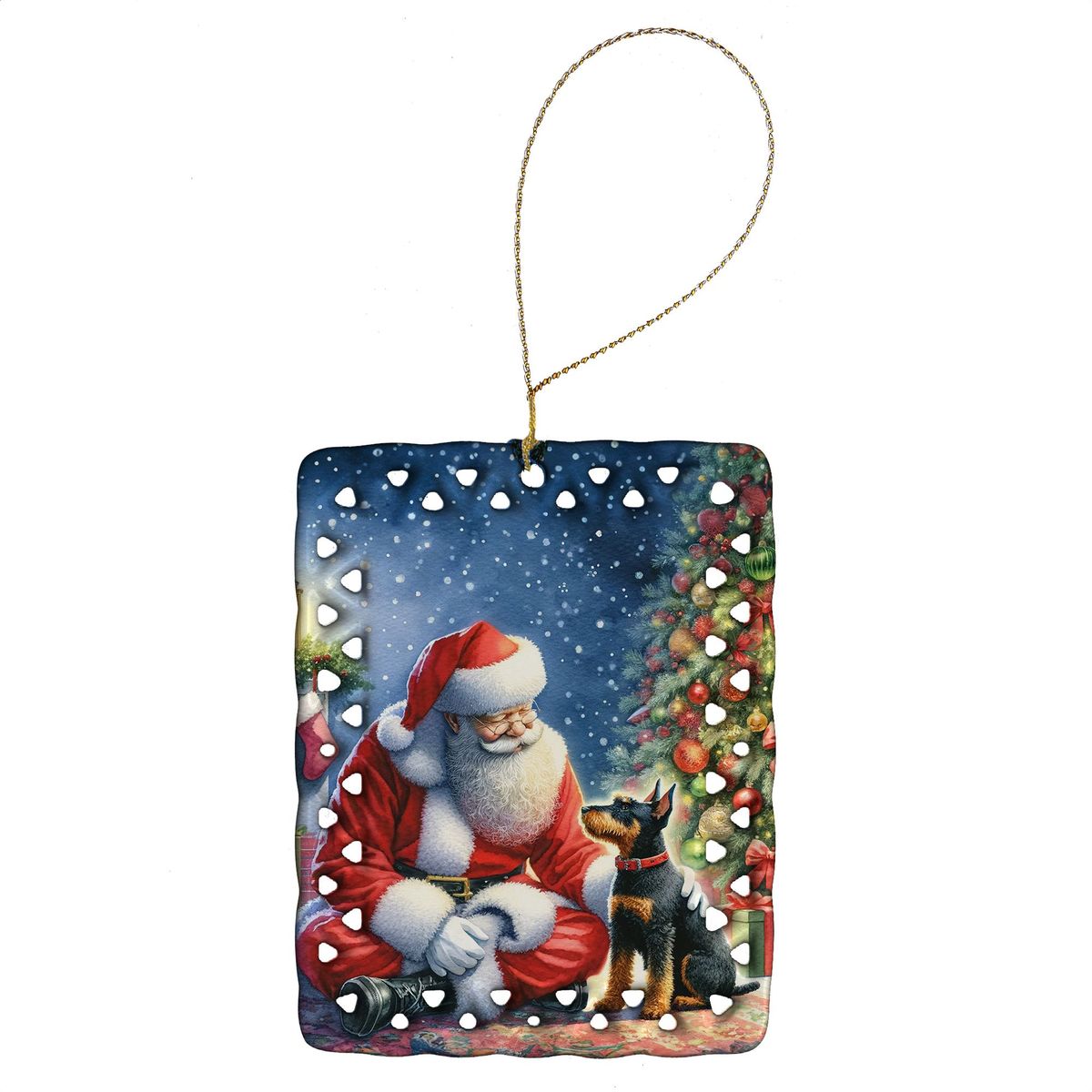 Terrier And Santa Claus Porcelain Ornament Christmas Tree Hanging Decorations For Home Christmas Holiday, Rectangle, Gift, Multicolor_maomaolike.com