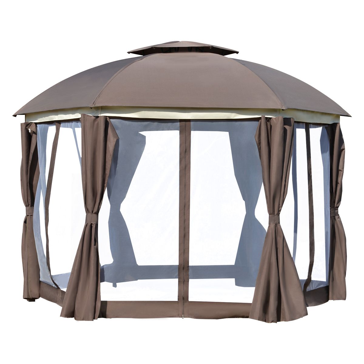 Brown Steel Gazebo Paradise 12x12 Party Tent With Double Roof, Curtains & Netting_maomaolike.com