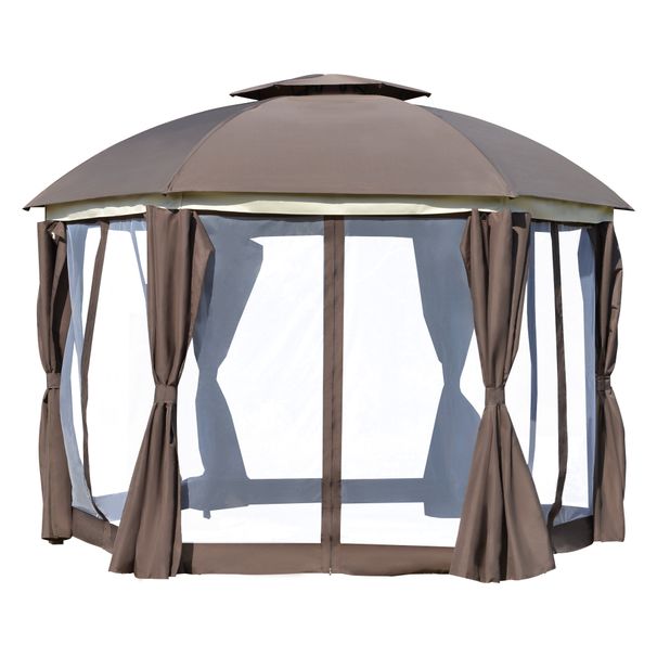 Brown Steel Gazebo Paradise 12x12 Party Tent With Double Roof, Curtains & Netting_maomaolike.com
