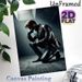 Mysterious Pensive Man Painting Poster, Dim-lit Moody Noir-style Poster, Atmospheric Artistic Decor Featuring Leather-clad Contemplative Figure, Ideal_maomaolike.com