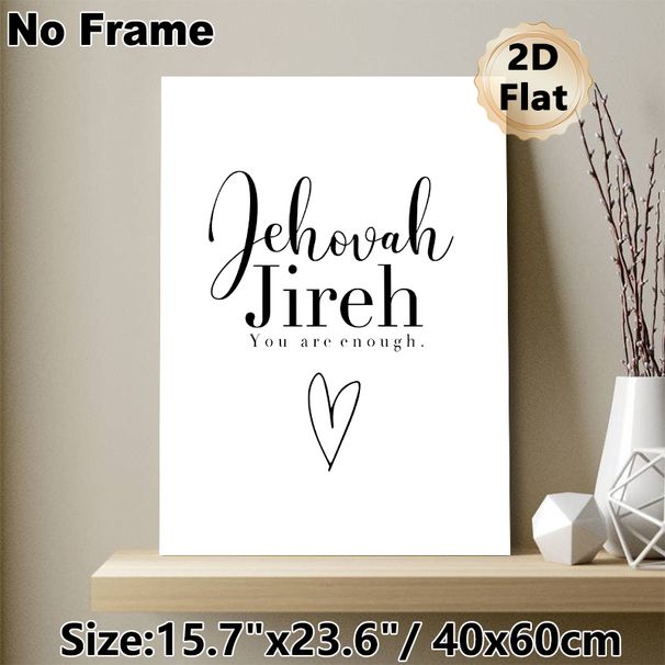 Jehovah Jireh Inspirational Painting Poster, Minimalist Black & White Typography Poster, Uplifting Motivational Quote With Hand-drawn Heart, Ideal For_maomaolike.com