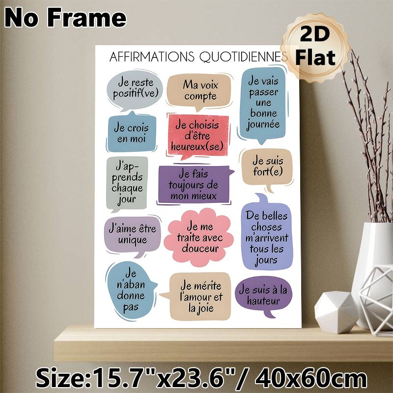 French Daily Affirmations Painting Poster, Vibrant Speech Bubble Style Poster, Uplifting Positive French Phrases, Ideal For Home And Office Decor_maomaolike.com
